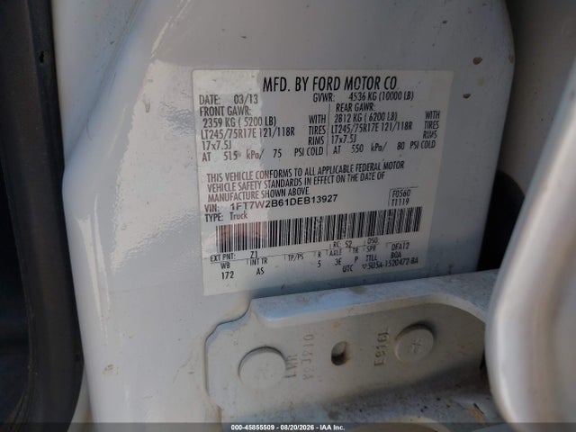 45855509 :رقم المزاد ، 1FT7W2B61DEB13927 vin ، 2013 Ford F-250 Xl مزاد بيع