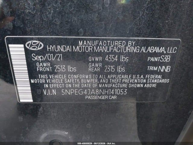 45855529 :رقم المزاد ، 5NPEG4JA8NH141053 vin ، 2022 Hyundai Sonata Se مزاد بيع