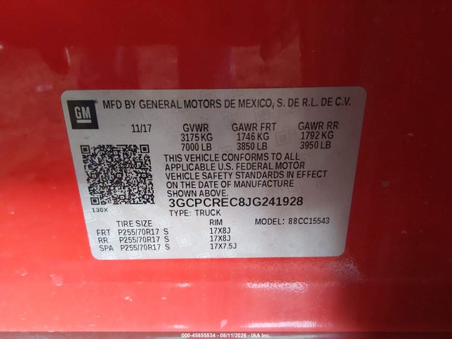3GCPCREC8JG241928 Chevrolet Silverado 1500 1lt