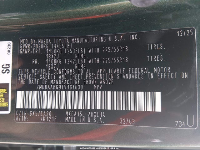 45855536 :رقم المزاد ، 7MUDAABG9TV164630 vin ، 2026 Toyota Corolla Cross Xle مزاد بيع