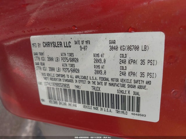 Aukcja sprzedaży 2008 Dodge Ram 1500 Slt, vin: 1D7HU18288S529835, numer aukcji: 45855558