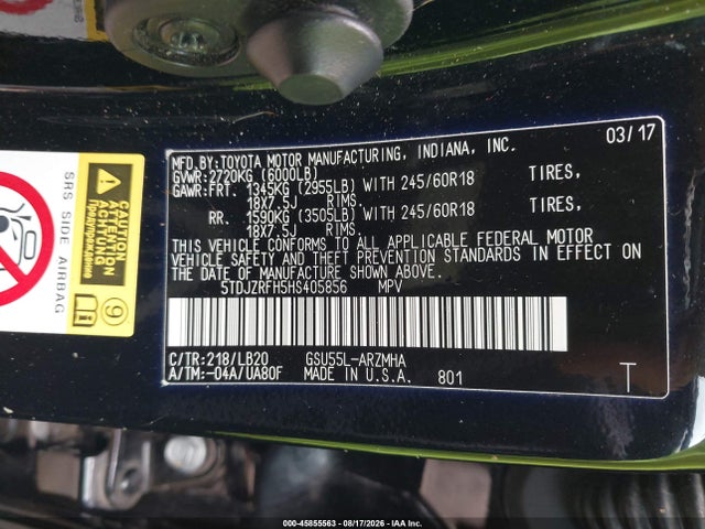 Toyota Highlander Xle 2017 5TDJZRFH5HS405856 Image 9