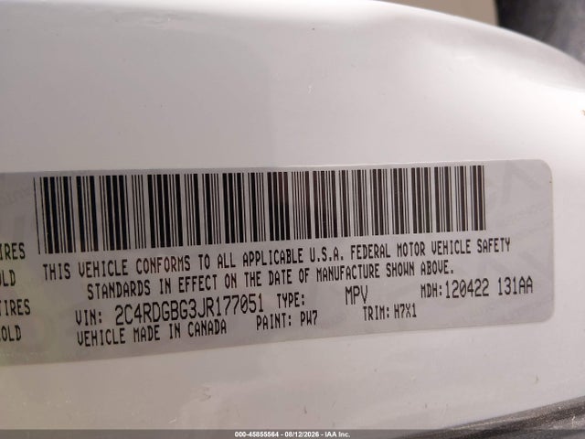 Aukcja sprzedaży 2018 Dodge Grand Caravan Se, vin: 2C4RDGBG3JR177051, numer aukcji: 45855564