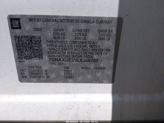 2GNAXUEV0L6166789 Chevrolet Equinox Awd Lt 1.5l Turbo