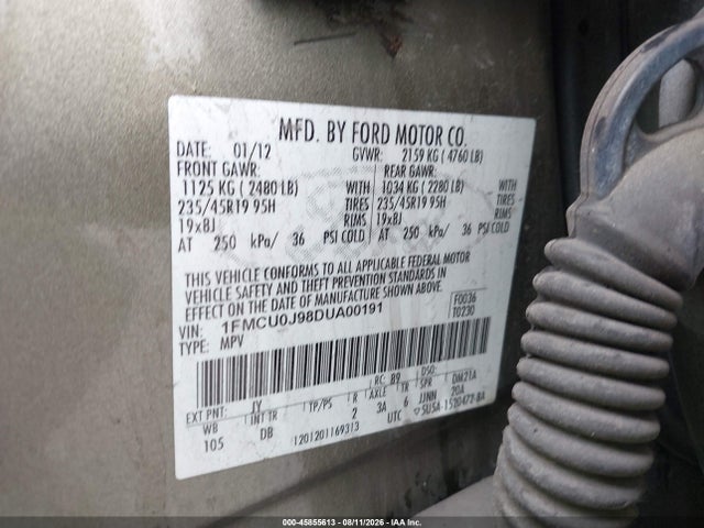 2013 Ford Escape Titanium მანქანა იყიდება აუქციონზე, vin: 1FMCU0J98DUA00191, აუქციონის ნომერი: 45855613