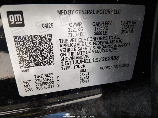 45855616 :رقم المزاد ، 1GTUUHEL1SZ262888 vin ، 2025 Gmc Sierra 1500 4wd  Short Box Denali Ultimate مزاد بيع