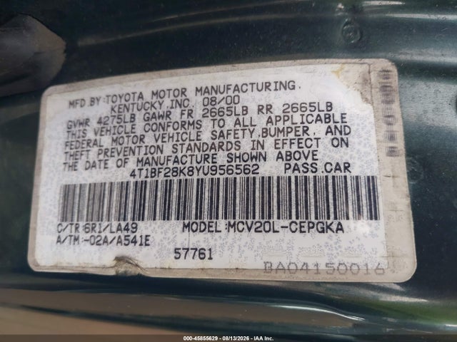 Продаж на аукціоні авто 2000 Toyota Camry Xle V6, vin: 4T1BF28K8YU956562, номер лоту: 45855629