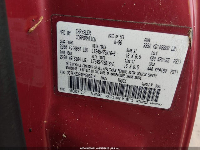 Auction sale of the 1997 Dodge Ram 2500 St, vin: 3B7KF23Z4VM509218, lot number: 45855631