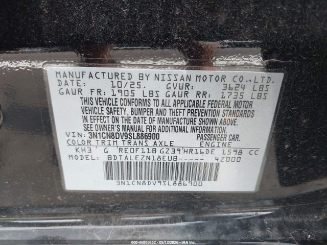 Nissan Versa 1.6 S 2025 3N1CN8DV9SL886900 Image 9
