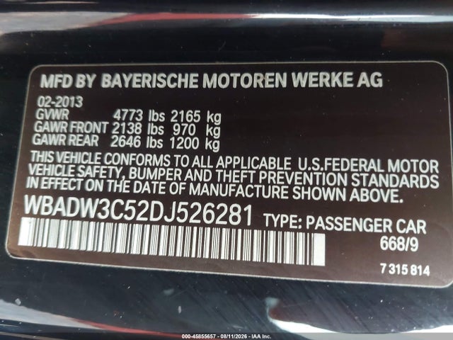 Aukcja sprzedaży 2013 Bmw 328i, vin: WBADW3C52DJ526281, numer aukcji: 45855657