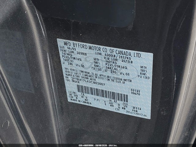 Продажа на аукционе авто 2003 Ford F-150 Lariat/xl/xlt, vin: 2FTRX17L43CB03007, номер лота: 45855664