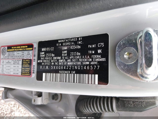 Auction sale of the 2022 Kia K5 Gt-line, vin: 5XXG64J21NG146577, lot number: 45855696
