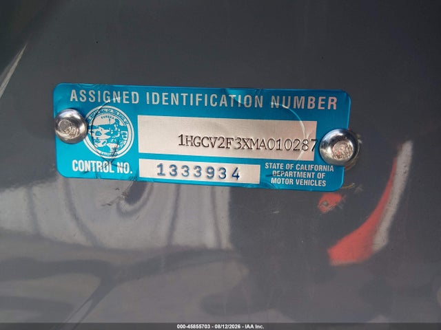45855703 :رقم المزاد ، 1HGCV2F3XMA010287 vin ، 2021 Honda Accord Sport 2.0t مزاد بيع