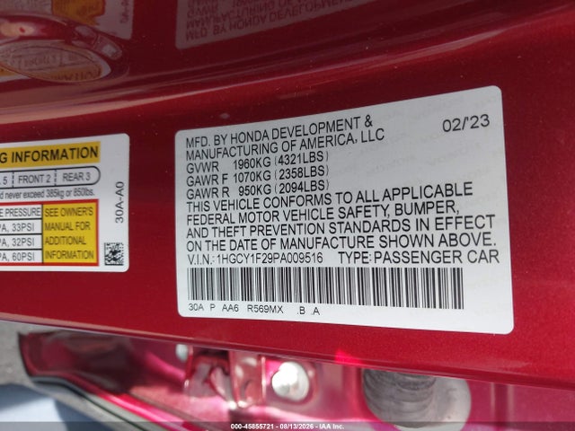 1HGCY1F29PA009516 Honda ACCORD LX