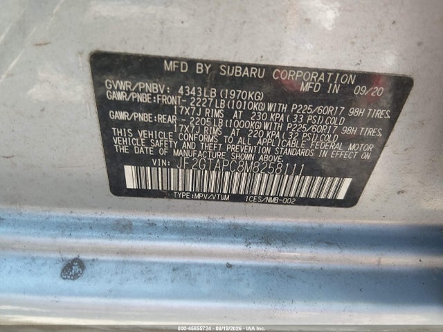 45855724 :رقم المزاد ، JF2GTAPC8M8258111 vin ، 2021 Subaru Crosstrek Premium مزاد بيع