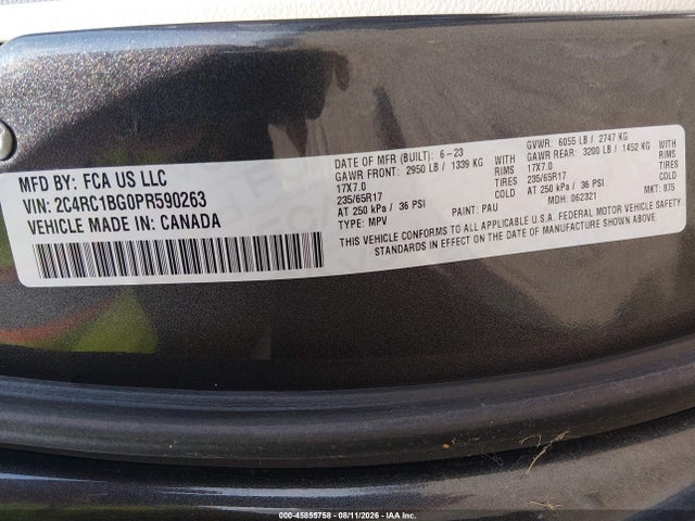 Aukcja sprzedaży 2023 Chrysler Pacifica Touring L, vin: 2C4RC1BG0PR590263, numer aukcji: 45855758