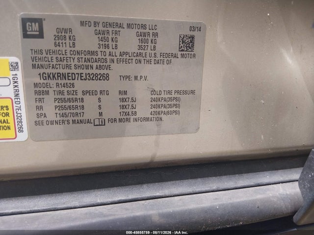 2014 Gmc Acadia Sle-1 მანქანა იყიდება აუქციონზე, vin: 1GKKRNED7EJ328268, აუქციონის ნომერი: 45855759