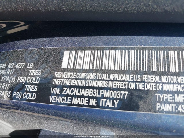 Продажа на аукционе авто 2020 Jeep Renegade Latitude Fwd, vin: ZACNJABB3LPM00377, номер лота: 45855782