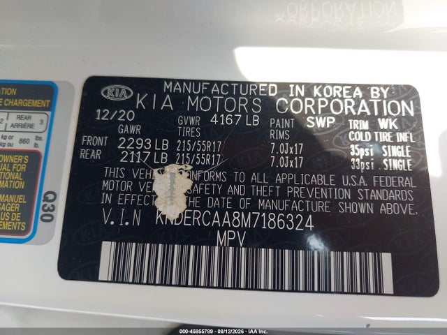 Aukcja sprzedaży 2021 Kia Seltos Ex, vin: KNDERCAA8M7186324, numer aukcji: 45855789