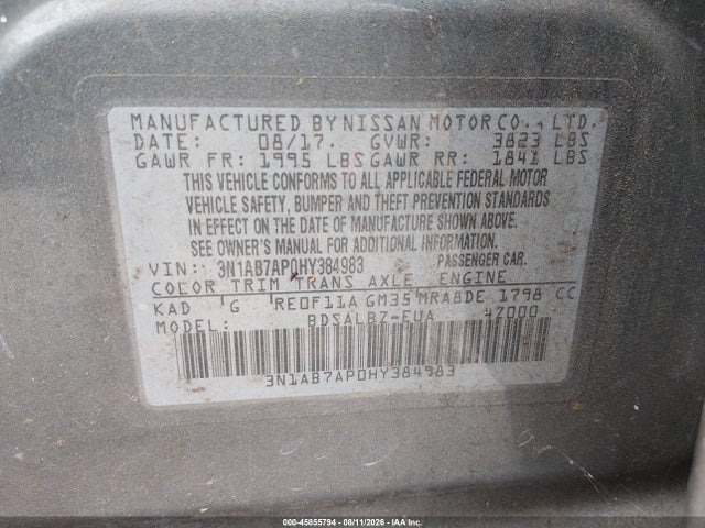 Nissan SENTRA S 2017 3N1AB7AP0HY384983 Image 9