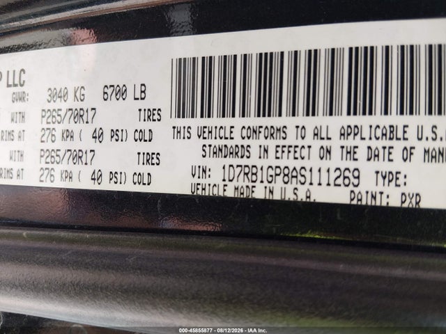 Aukcja sprzedaży 2010 Dodge Ram 1500 Slt/sport/trx, vin: 1D7RB1GP8AS111269, numer aukcji: 45855877