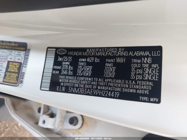Продаж на аукціоні авто 2023 Hyundai Tucson Sel, vin: 5NMJB3AE9PH224419, номер лоту: 45855905