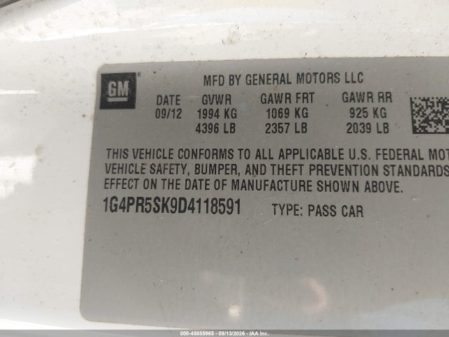 2013 Buick Verano Convenience Group მანქანა იყიდება აუქციონზე, vin: 1G4PR5SK9D4118591, აუქციონის ნომერი: 45855965