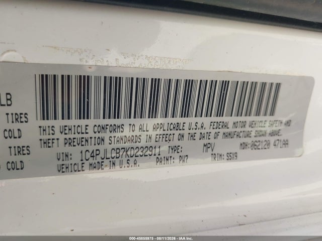 45855975 :رقم المزاد ، 1C4PJLCB7KD232911 vin ، 2019 Jeep Cherokee Latitude Fwd مزاد بيع