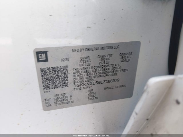Aukcja sprzedaży 2020 Gmc Acadia Awd Denali, vin: 1GKKNXLS6LZ186079, numer aukcji: 45856008