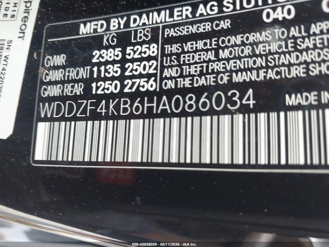Aukcja sprzedaży 2017 Mercedes-benz E 300 4matic, vin: WDDZF4KB6HA086034, numer aukcji: 45856009
