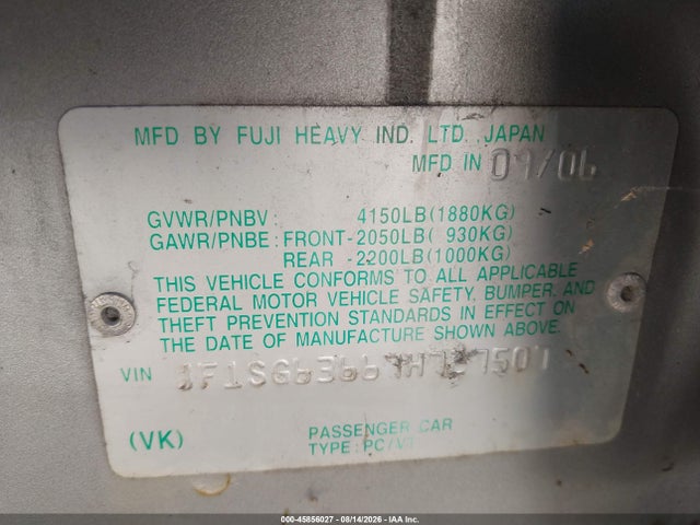 2007 Subaru Forester 2.5x მანქანა იყიდება აუქციონზე, vin: JF1SG63667H727507, აუქციონის ნომერი: 45856027