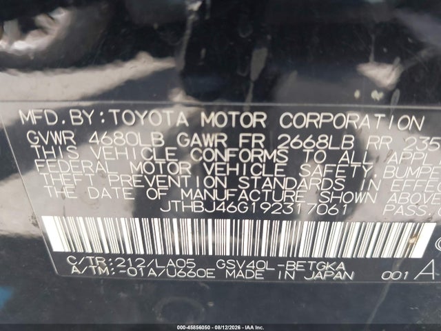 45856050 :رقم المزاد ، JTHBJ46G192317061 vin ، 2009 Lexus Es 350 مزاد بيع