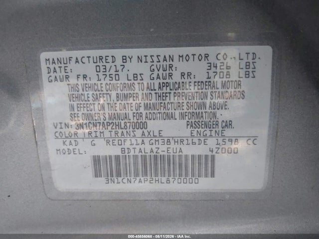 Nissan Versa 1.6 S+ 2017 3N1CN7AP2HL870000 Image 9