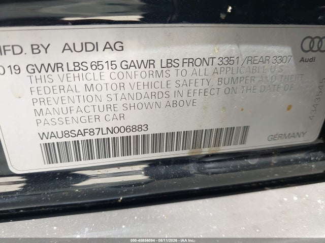 Продаж на аукціоні авто 2020 Audi S8 Tfsi Quattro Tiptronic, vin: WAU8SAF87LN006883, номер лоту: 45856094