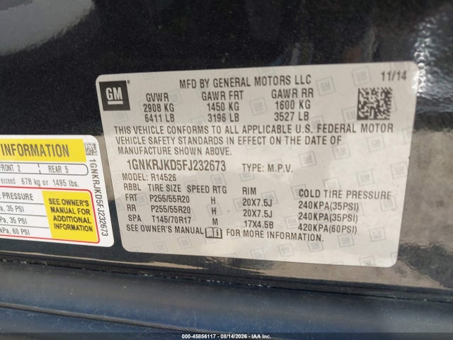 1GNKRJKD5FJ232673 Chevrolet Traverse Ltz