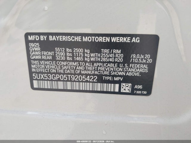 Продаж на аукціоні авто 2026 Bmw X3 30 Xdrive, vin: 5UX53GP05T9205422, номер лоту: 45856132