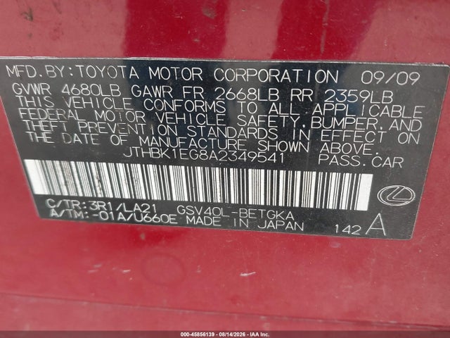 Продажа на аукционе авто 2010 Lexus Es 350, vin: JTHBK1EG8A2349541, номер лота: 45856139