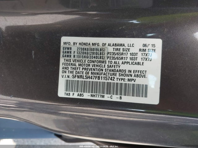 Honda ODYSSEY EX 2015 5FNRL5H47FB115742 Image 9