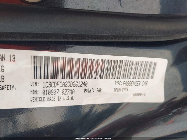 45856159 :رقم المزاد ، 1C3CDFCA2DD261240 vin ، 2013 Dodge Dart Limited/r/t مزاد بيع