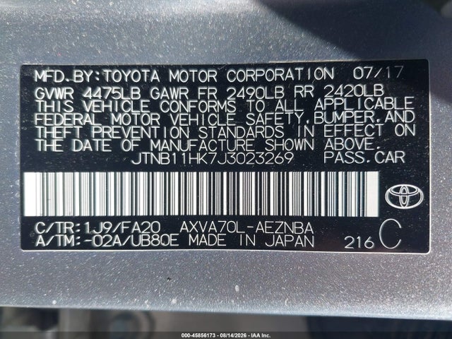 JTNB11HK7J3023269 Toyota CAMRY LE
