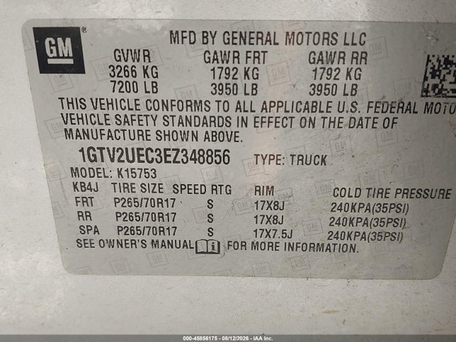 Продаж на аукціоні авто 2014 Gmc Sierra 1500 Sle, vin: 1GTV2UEC3EZ348856, номер лоту: 45856175