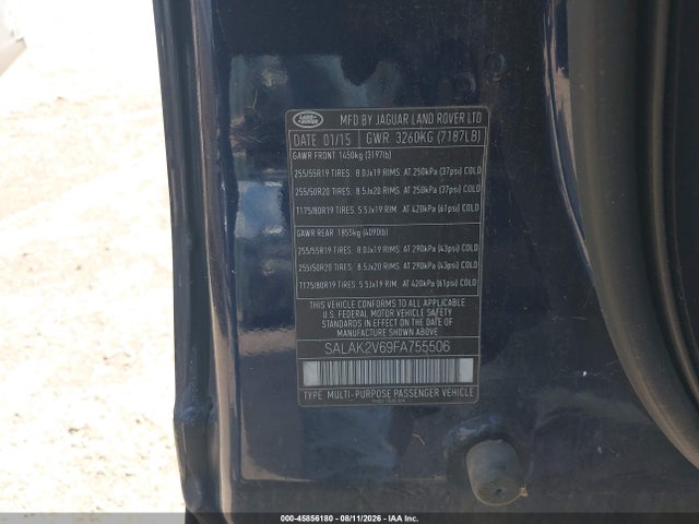 45856180 :رقم المزاد ، SALAK2V69FA755506 vin ، 2015 Land Rover Lr4 مزاد بيع