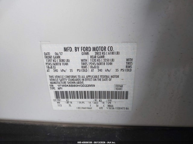 Aukcja sprzedaży 2017 Ford Explorer, vin: 1FM5K8B80HGD22959, numer aukcji: 45856189