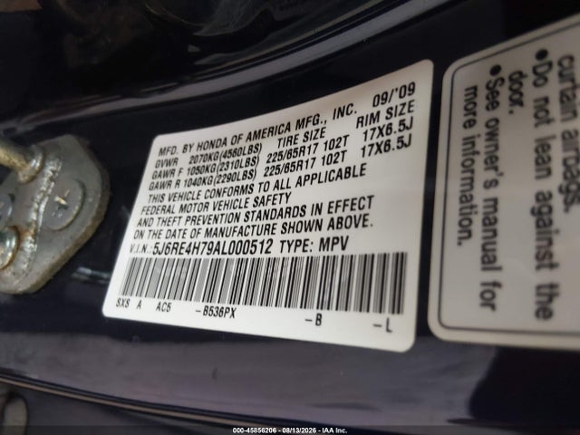 Aukcja sprzedaży 2010 Honda Cr-v Ex-l, vin: 5J6RE4H79AL000512, numer aukcji: 45856206