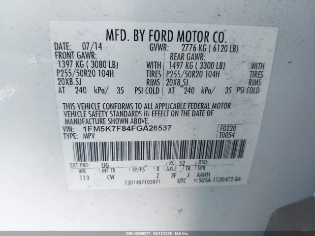 Aukcja sprzedaży 2015 Ford Explorer Limited, vin: 1FM5K7F84FGA26537, numer aukcji: 45856217