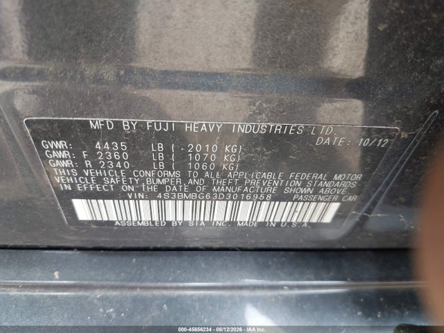 Aukcja sprzedaży 2013 Subaru Legacy 2.5i Premium, vin: 4S3BMBG63D3016958, numer aukcji: 45856234