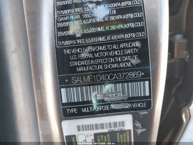 Aukcja sprzedaży 2012 Land Rover Range Rover Hse, vin: SALME1D40CA372869, numer aukcji: 45856246
