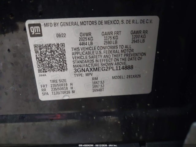 Продажа на аукционе авто 2023 Chevrolet Equinox Fwd Rs, vin: 3GNAXMEG2PL114888, номер лота: 45856268