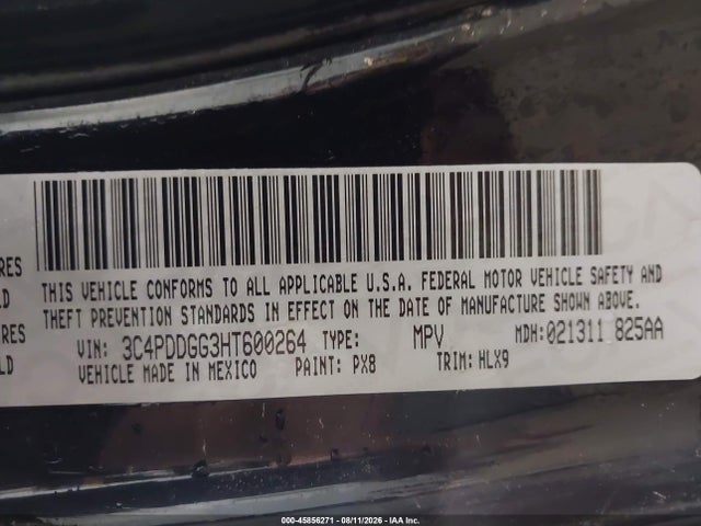 45856271 :رقم المزاد ، 3C4PDDGG3HT600264 vin ، 2017 Dodge Journey Crossroad Plus Awd مزاد بيع