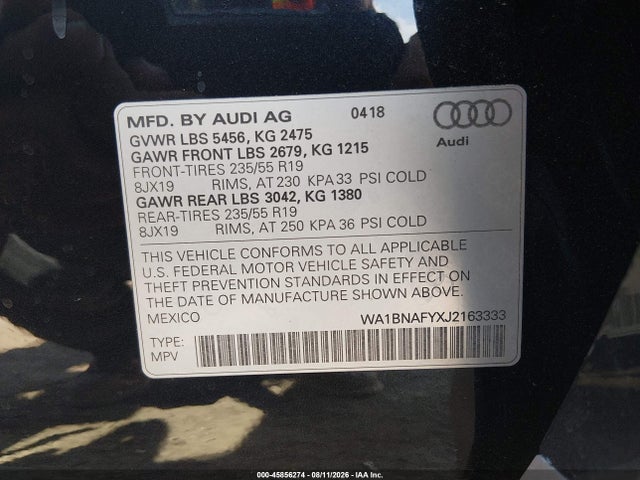 WA1BNAFYXJ2163333 Audi Q5 2.0t Premium/2.0t Tech Premium